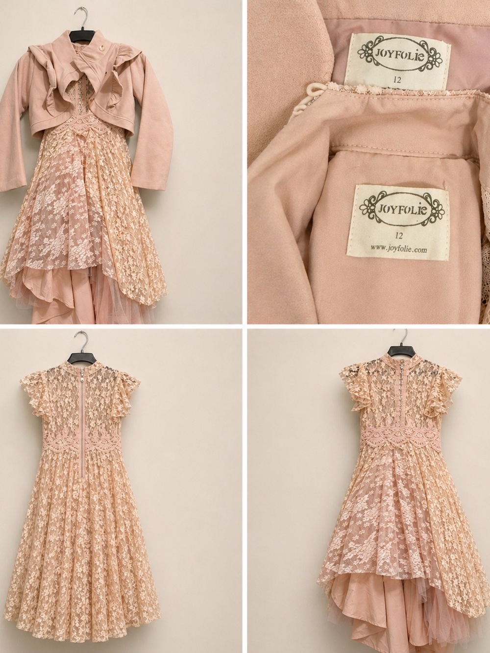 Joyfolie Pale Blush Pink Lace High-Low Dress with Bolero